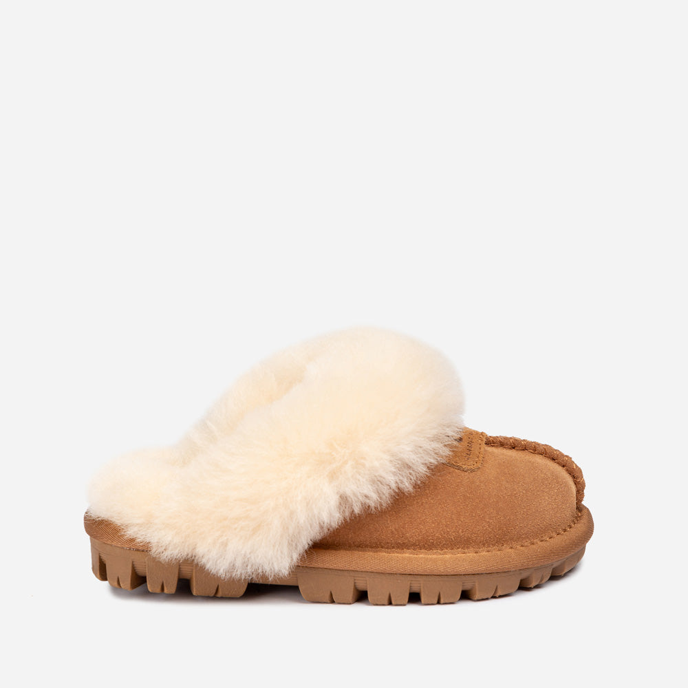 Ugg Kids Coquette Slipper (Cow Suede)(Elastic Logo &amp; Wool Strap)(Detachable Feature)-KIDS UGG-PEROZ Accessories