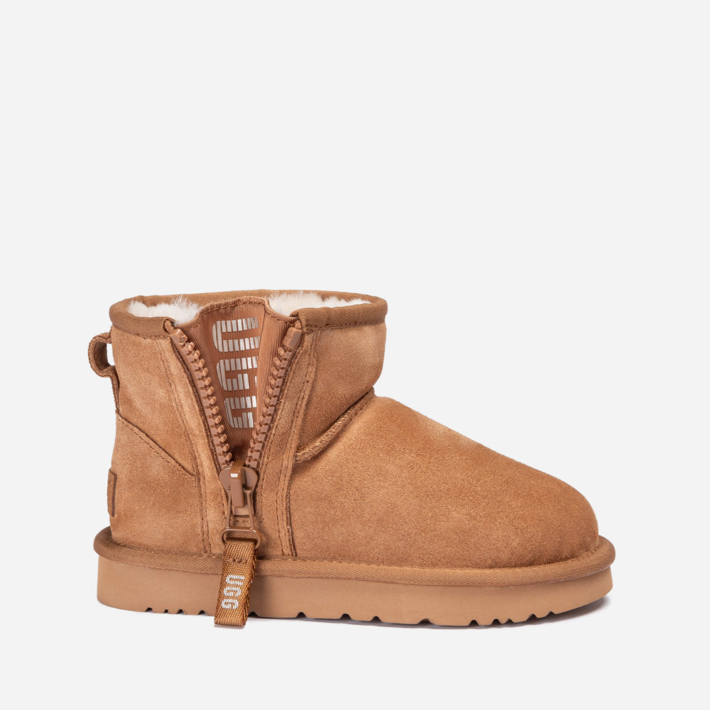 Ugg Kids Mini Zipper Tape Logo Boots-KIDS UGG-PEROZ Accessories