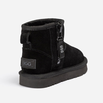 Ugg Kids Mini Zipper Tape Logo Boots-KIDS UGG-PEROZ Accessories