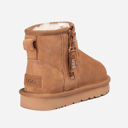 Ugg Kids Mini Zipper Tape Logo Boots-KIDS UGG-PEROZ Accessories
