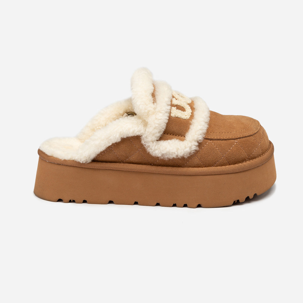Ugg Violet Matelassé Shearling Platform Slipper (Detachable Feature)-Women Slippers-PEROZ Accessories