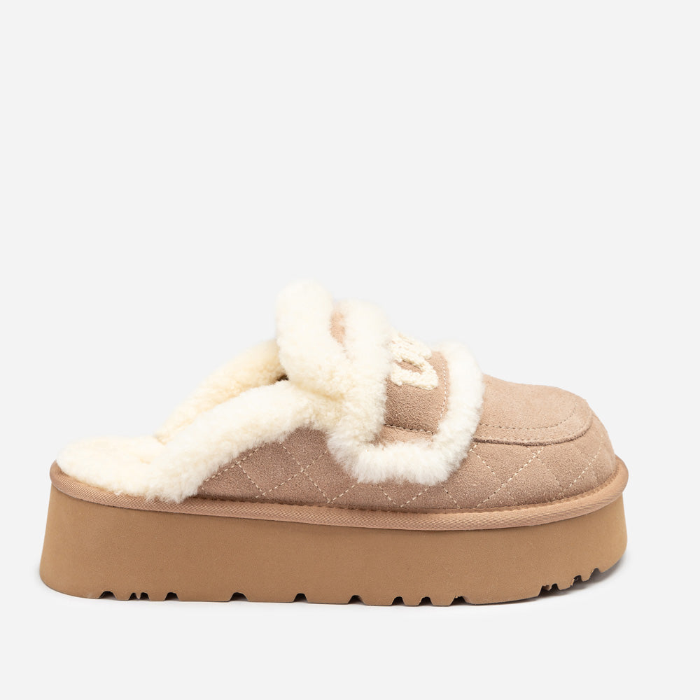 Ugg Violet Matelassé Shearling Platform Slipper (Detachable Feature)-Women Slippers-PEROZ Accessories