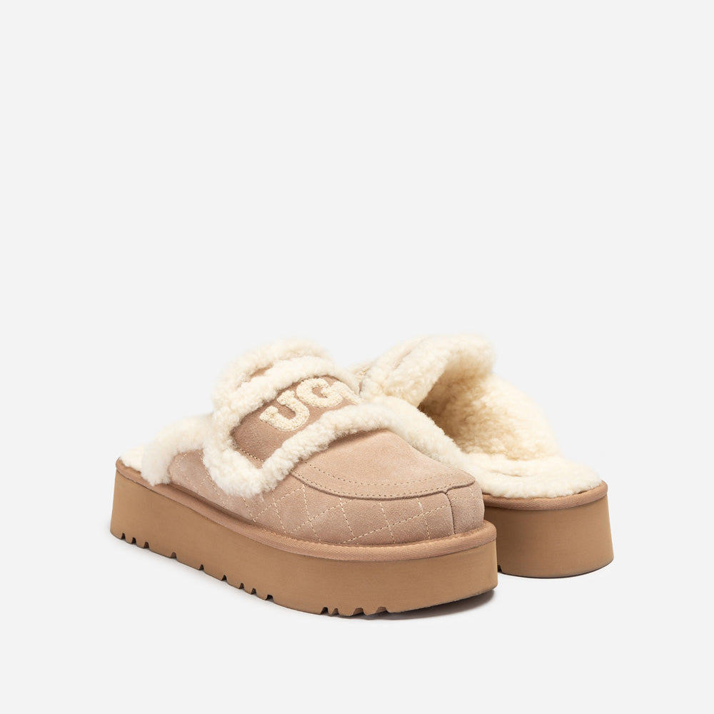 Ugg Violet Matelasse Shearling Platform Slipper-Women Slippers-PEROZ Accessories