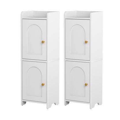 Artiss 2x Bathroom Storage Cabinet 2-Tier Slim Toilet Organizer Adjustable White-Furniture > Bathroom > Bathroom Cabinets, Cupboards &amp; Storage-PEROZ Accessories