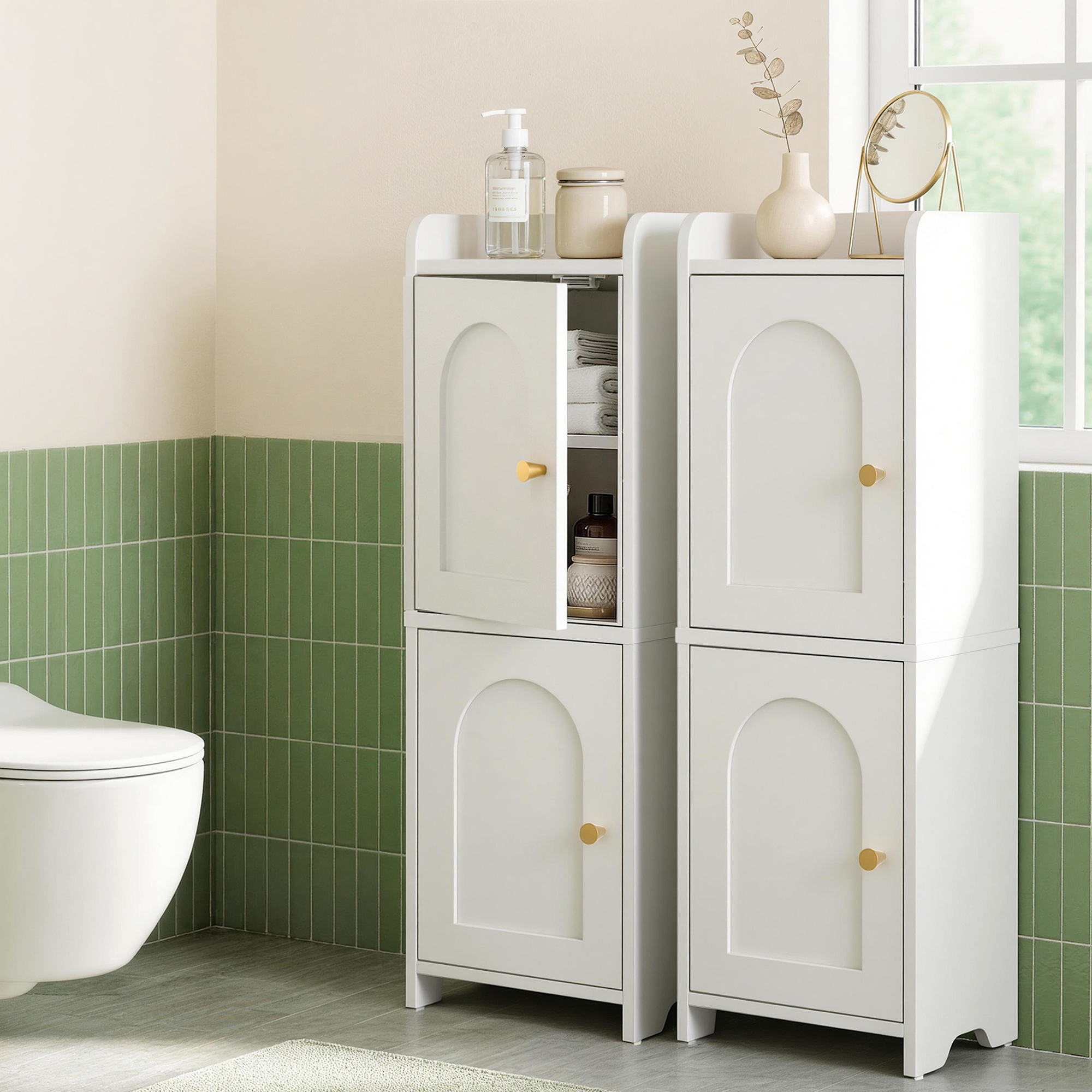 Artiss 2x Bathroom Storage Cabinet 2-Tier Slim Toilet Organizer Adjustable White-Furniture > Bathroom > Bathroom Cabinets, Cupboards &amp; Storage-PEROZ Accessories