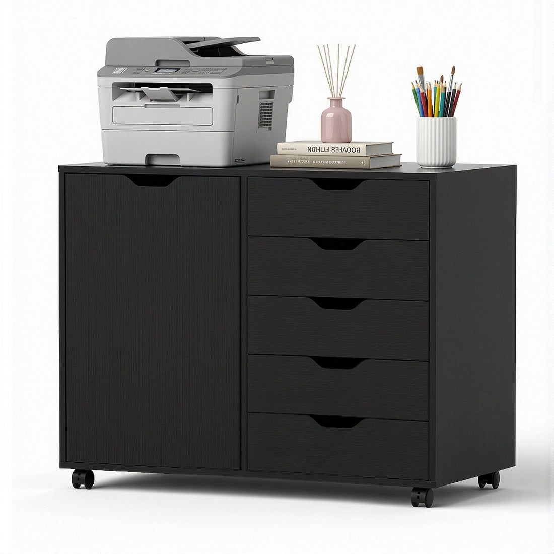 Artiss Mobile Filing Cabinet 5 Drawer with Door Modern Storage Cabinet Printer Stand-Furniture > Office > Storage Cabinets-PEROZ Accessories