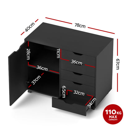 Artiss Mobile Filing Cabinet 5 Drawer with Door Modern Storage Cabinet Printer Stand-Furniture > Office > Storage Cabinets-PEROZ Accessories