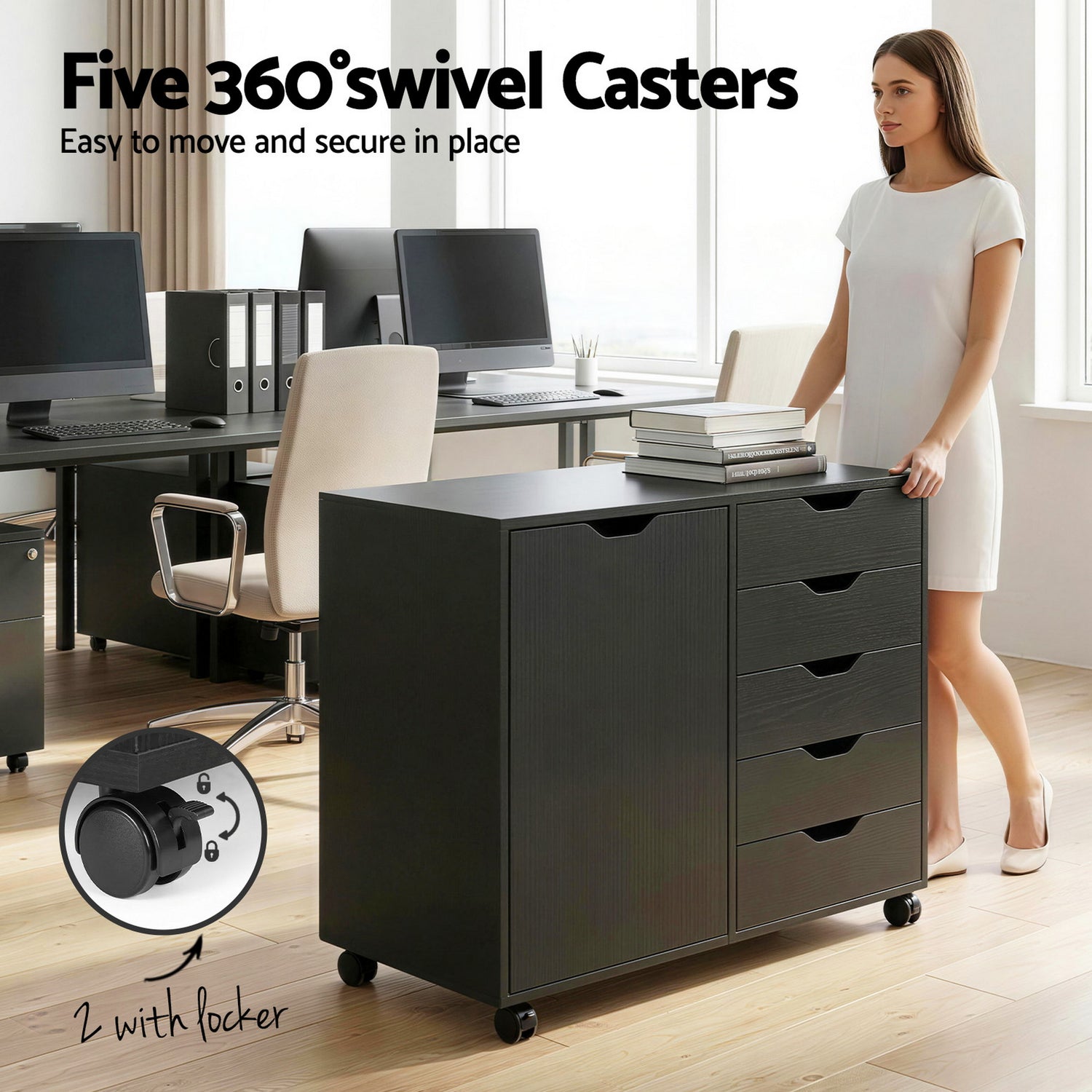 Artiss Mobile Filing Cabinet 5 Drawer with Door Modern Storage Cabinet Printer Stand-Furniture > Office > Storage Cabinets-PEROZ Accessories