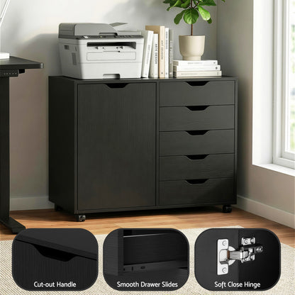 Artiss Mobile Filing Cabinet 5 Drawer with Door Modern Storage Cabinet Printer Stand-Furniture > Office > Storage Cabinets-PEROZ Accessories