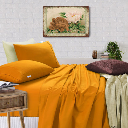 Elan Linen 100% Egyptian Cotton Vintage Washed 500TC Mustard Double Bed Sheets Set-Home &amp; Garden &gt; Bedding &gt; Bed Sheets-PEROZ Accessories