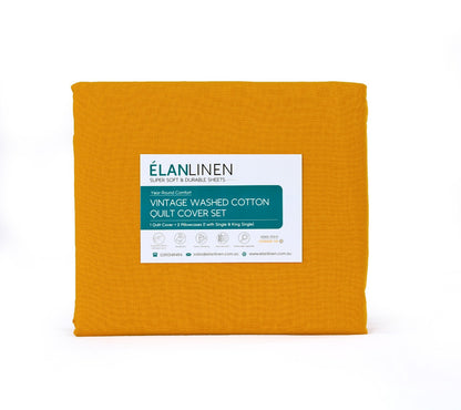 Elan Linen 100% Egyptian Cotton Vintage Washed 500TC Mustard Double Bed Sheets Set-Home &amp; Garden &gt; Bedding &gt; Bed Sheets-PEROZ Accessories