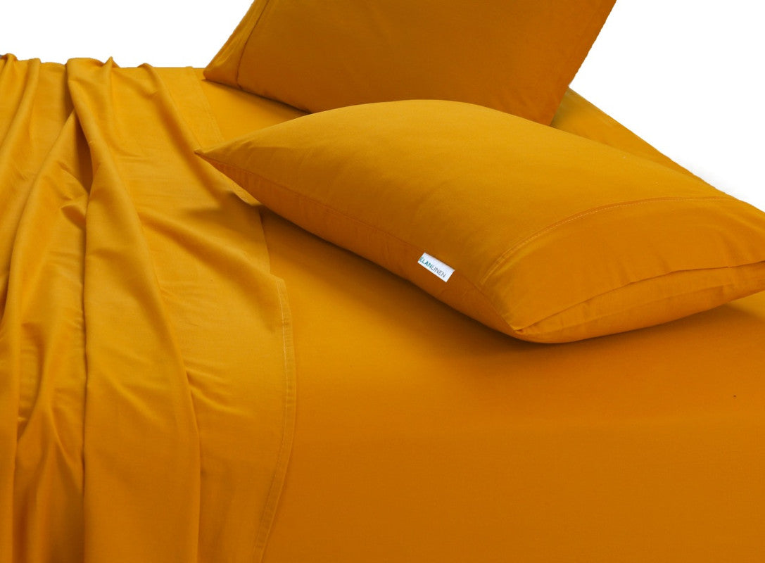 Elan Linen 100% Egyptian Cotton Vintage Washed 500TC Mustard Double Bed Sheets Set-Home &amp; Garden &gt; Bedding &gt; Bed Sheets-PEROZ Accessories