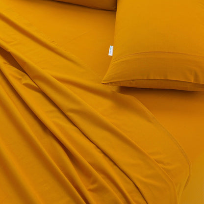 Elan Linen 100% Egyptian Cotton Vintage Washed 500TC Mustard Double Bed Sheets Set-Home &amp; Garden &gt; Bedding &gt; Bed Sheets-PEROZ Accessories