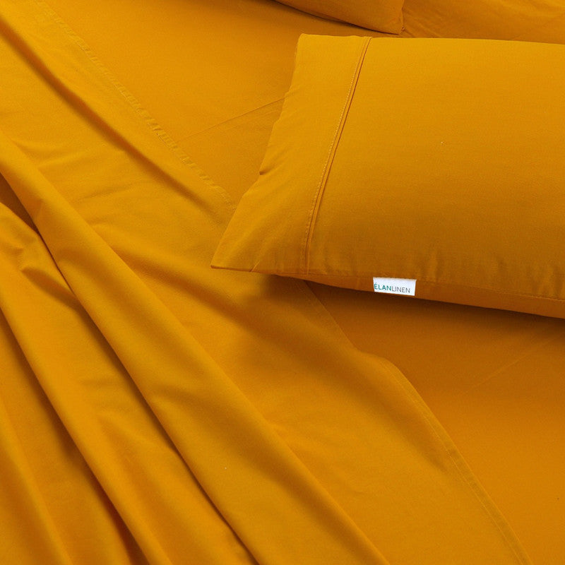 Elan Linen 100% Egyptian Cotton Vintage Washed 500TC Mustard Double Bed Sheets Set-Home &amp; Garden &gt; Bedding &gt; Bed Sheets-PEROZ Accessories