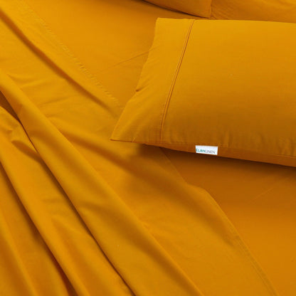 Elan Linen 100% Egyptian Cotton Vintage Washed 500TC Mustard Double Bed Sheets Set-Home &amp; Garden &gt; Bedding &gt; Bed Sheets-PEROZ Accessories
