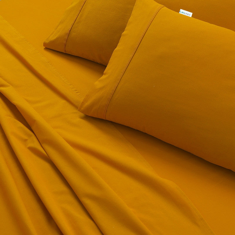 Elan Linen 100% Egyptian Cotton Vintage Washed 500TC Mustard Double Bed Sheets Set-Home &amp; Garden &gt; Bedding &gt; Bed Sheets-PEROZ Accessories