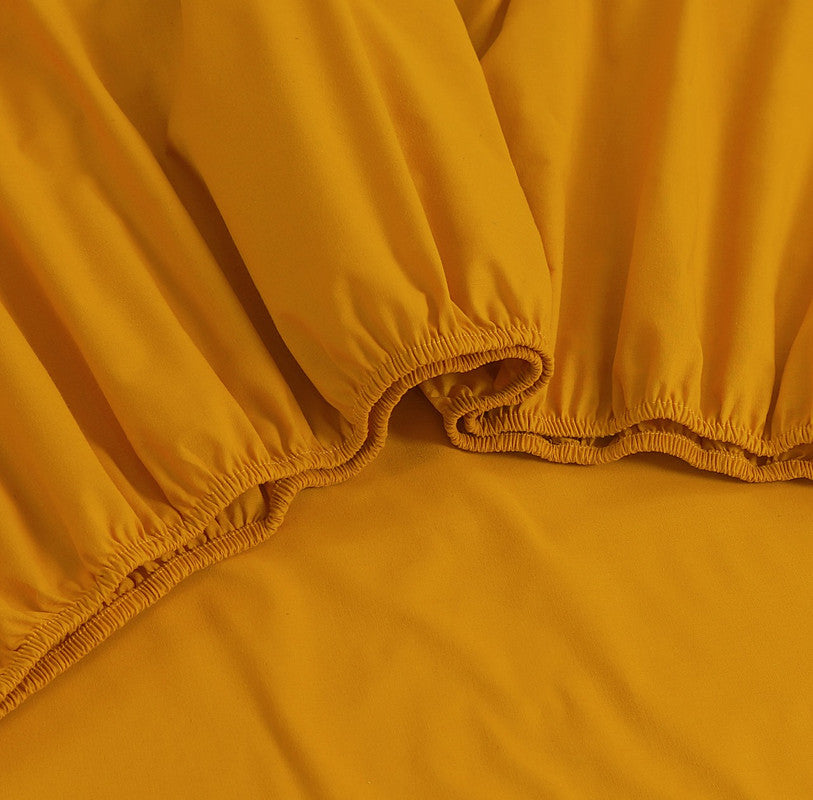Elan Linen 100% Egyptian Cotton Vintage Washed 500TC Mustard Double Bed Sheets Set-Home &amp; Garden &gt; Bedding &gt; Bed Sheets-PEROZ Accessories