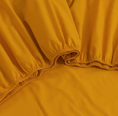 Elan Linen 100% Egyptian Cotton Vintage Washed 500TC Mustard Double Bed Sheets Set-Home &amp; Garden &gt; Bedding &gt; Bed Sheets-PEROZ Accessories