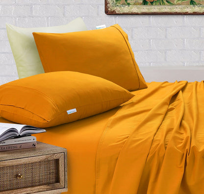 Elan Linen 100% Egyptian Cotton Vintage Washed 500TC Mustard Double Bed Sheets Set-Home &amp; Garden &gt; Bedding &gt; Bed Sheets-PEROZ Accessories