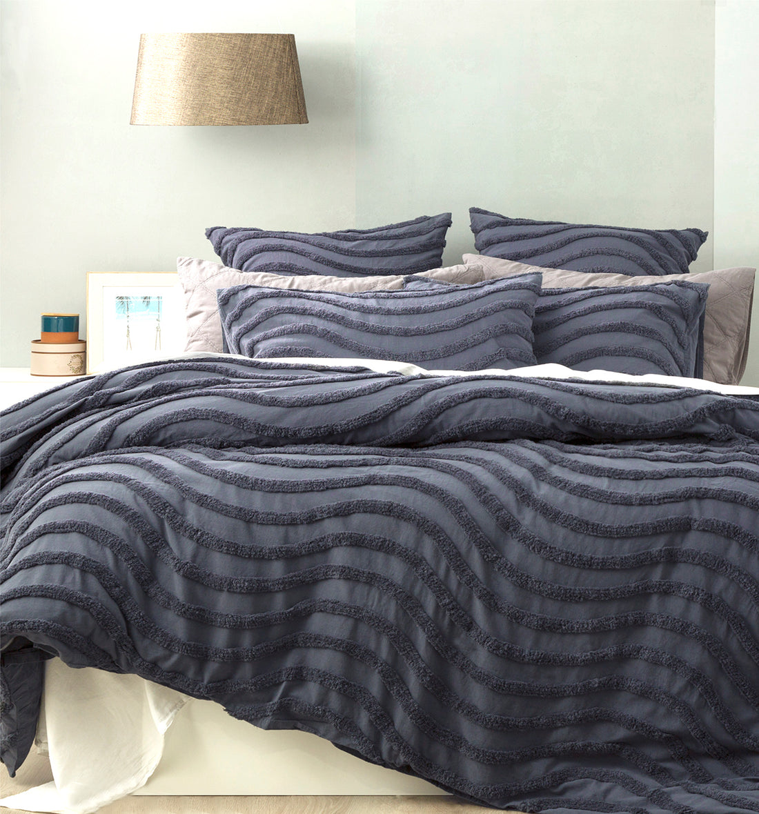 Chenille Wave 100% Cotton Vintage Washed Blue Tufted Quilt Cover Set by Cloud Linen-Home &amp; Garden &gt; Bedding &gt; Quilts &amp; Duvets-PEROZ Accessories