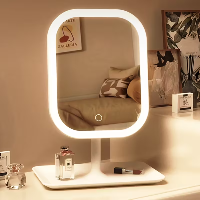 Rechargeable LED makeup mirror with light, three-color lighting mode, touch dimming, foldable portable desktop dressing mirror, travel portable beauty mirror, and can also be given as a Mother&