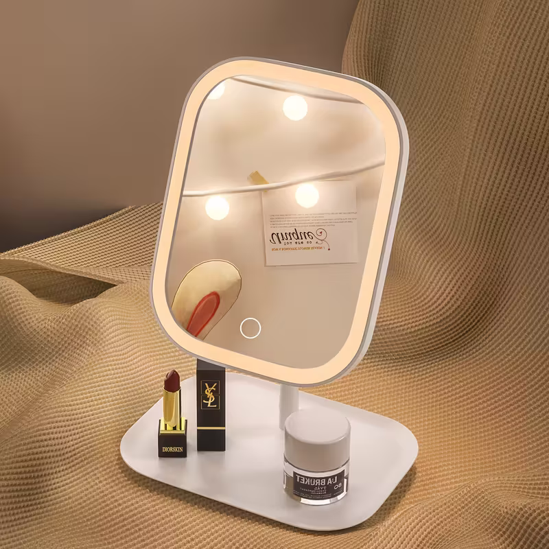 Rechargeable LED makeup mirror with light, three-color lighting mode, touch dimming, foldable portable desktop dressing mirror, travel portable beauty mirror, and can also be given as a Mother&