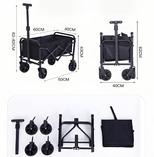 Foldable Camping Wagon: Retractable Handle, Lightweight Design for Outdoor Trips, Beach &amp; Picnics-Outdoor Recreation &gt; Camping &gt; Camp Furniture-PEROZ Accessories