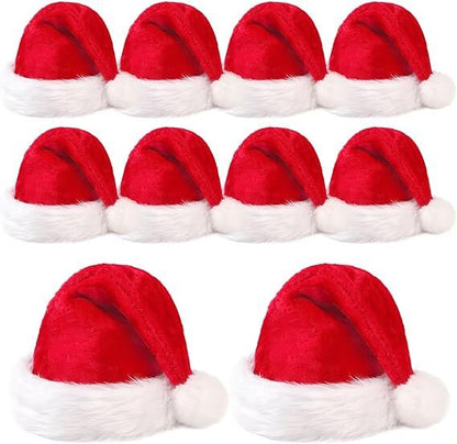 10Pack Christmas Santa Hats for Adults - Extra Thicken Velvet Santa Claus Hats for Women Men Fluffy Plush Xmas Hats Christmas Party Supplies New Year&