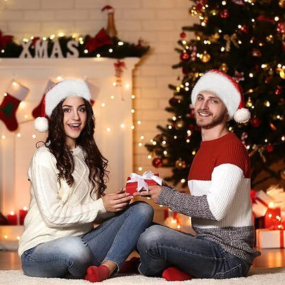 10Pack Christmas Santa Hats for Adults - Extra Thicken Velvet Santa Claus Hats for Women Men Fluffy Plush Xmas Hats Christmas Party Supplies New Year&