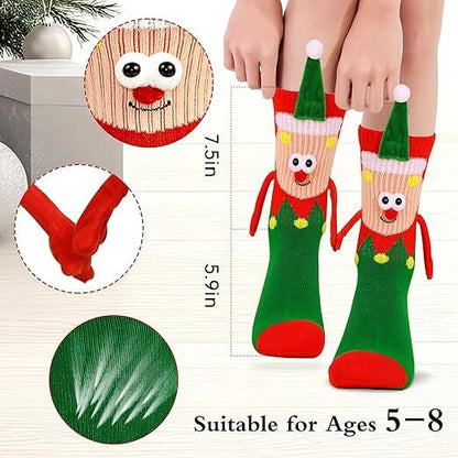 4 Pairs Christmas Socks, Crazy Holiday Hand Holding Socks Funny Christmas Stocking Stuffers-Occasions &gt; Christmas &gt; Christmas Clothing-PEROZ Accessories