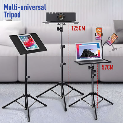 Adjustable Projector Stand with 360° Phone Holder, 57–125cm Folding Tripod Floor Stand for Laptop, Tablet &amp; Projector-Audio &amp; Video > Projectors &amp; Accessories > Screens &amp; Stands-PEROZ Accessories
