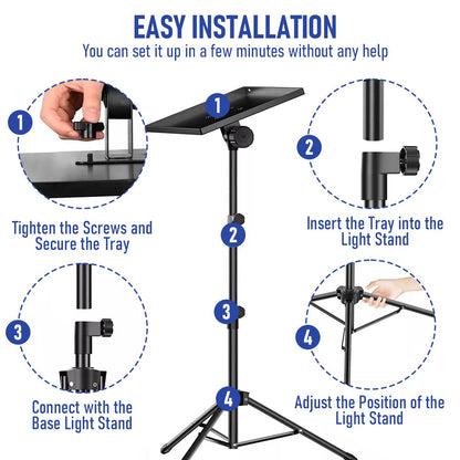 Adjustable Projector Stand with 360° Phone Holder, 57–125cm Folding Tripod Floor Stand for Laptop, Tablet &amp; Projector-Audio &amp; Video > Projectors &amp; Accessories > Screens &amp; Stands-PEROZ Accessories