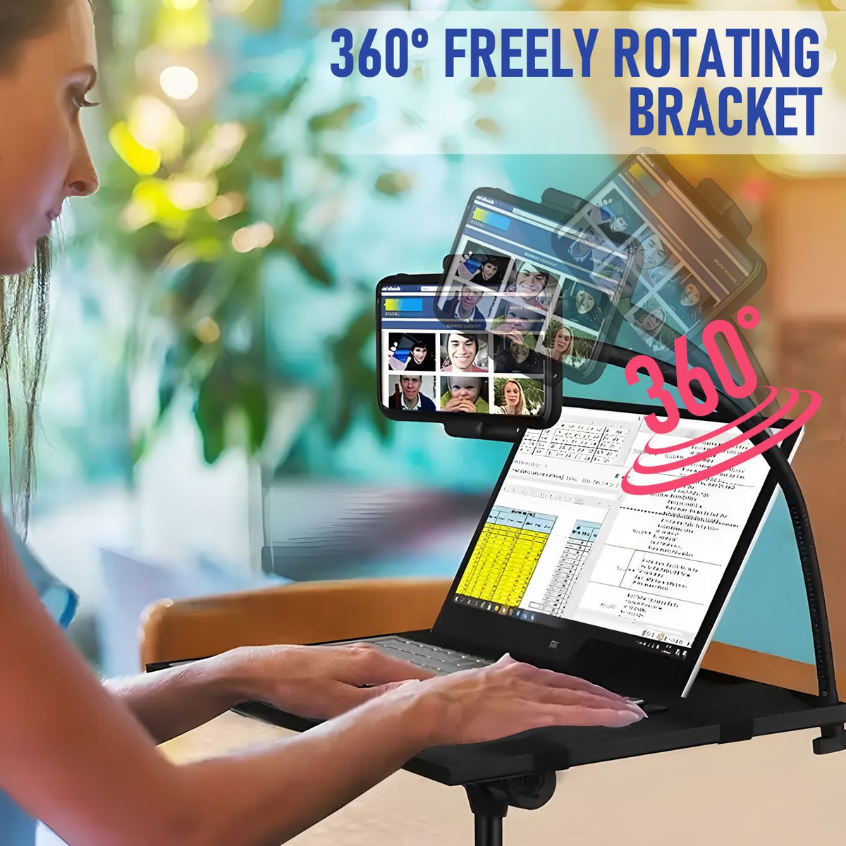 Adjustable Projector Stand with 360° Phone Holder, 57–125cm Folding Tripod Floor Stand for Laptop, Tablet &amp; Projector-Audio &amp; Video > Projectors &amp; Accessories > Screens &amp; Stands-PEROZ Accessories