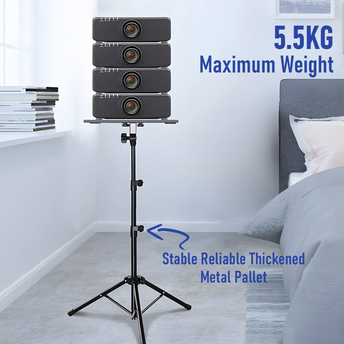 Adjustable Projector Stand with 360° Phone Holder, 57–125cm Folding Tripod Floor Stand for Laptop, Tablet &amp; Projector-Audio &amp; Video > Projectors &amp; Accessories > Screens &amp; Stands-PEROZ Accessories