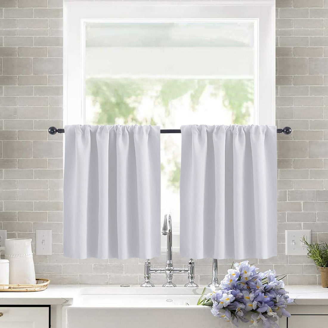 White Blackout Short Curtains 2 pieces 132x46cm-Home &amp; Garden > Curtains > Curtains &amp; Drapes-PEROZ Accessories