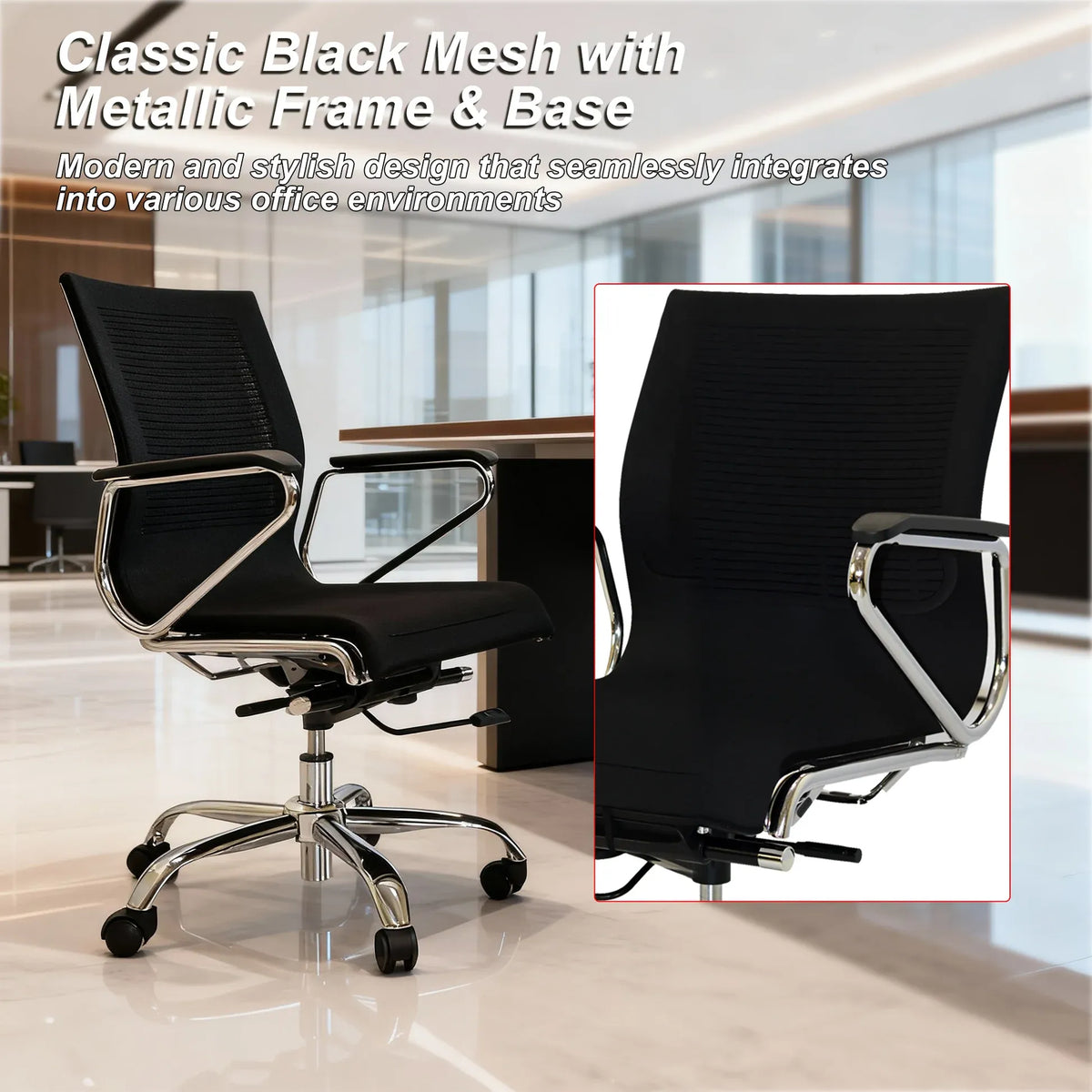 EBGO Adjustable Mid-Back Office Chair-Furniture > Office > Office &amp; Desk Chairs-PEROZ Accessories