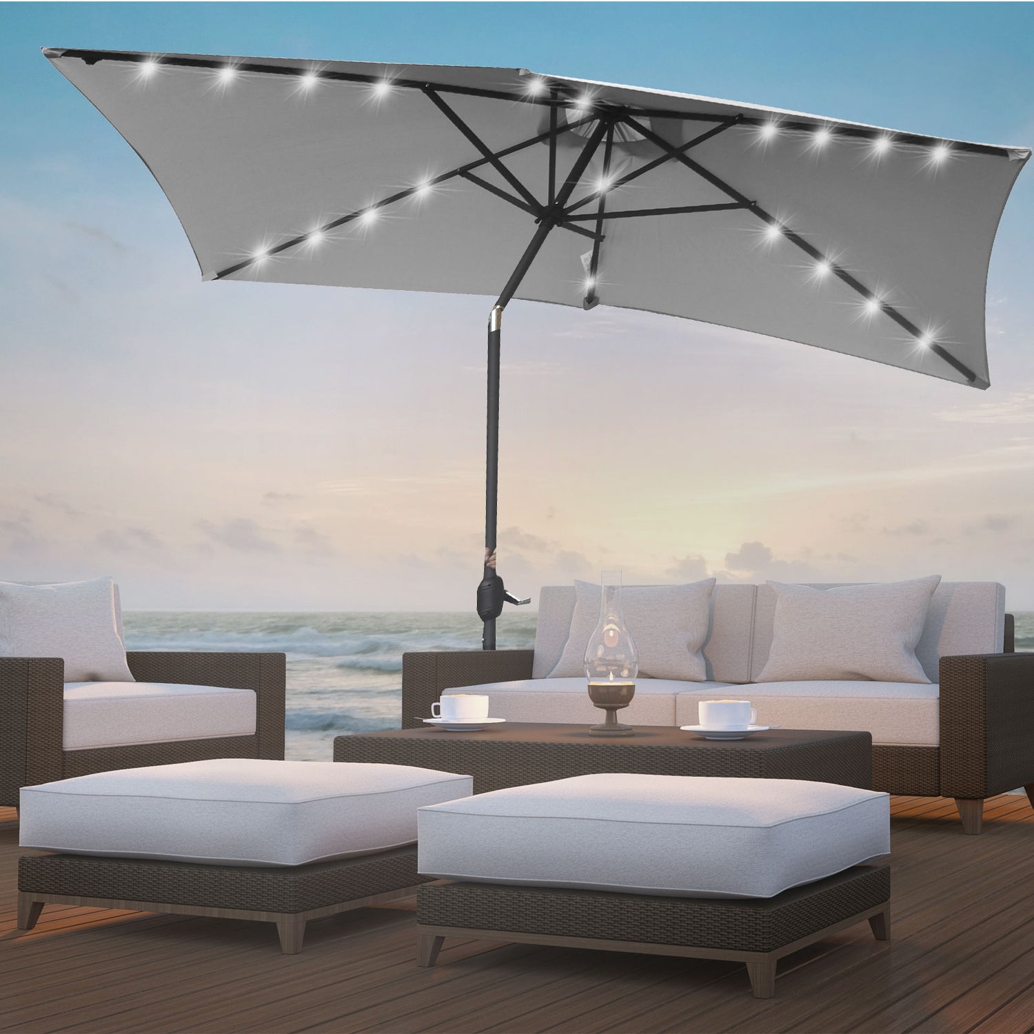 Arcadia Furniture Umbrella 3 Metre Umbrella with Solar LED Lights Garden Yard - Grey-Home &amp; Garden &gt; Shading &gt; Canopies &amp; Gazebos-PEROZ Accessories