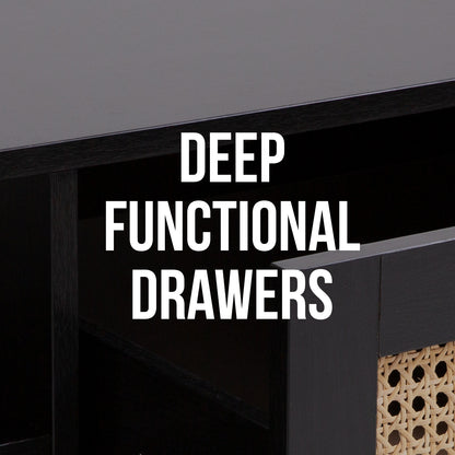 Casa Decor Tulum Rattan Coffee Table Storage Drawer Furniture Wooden Black-Baby &amp; Kids > Baby &amp; Kid&