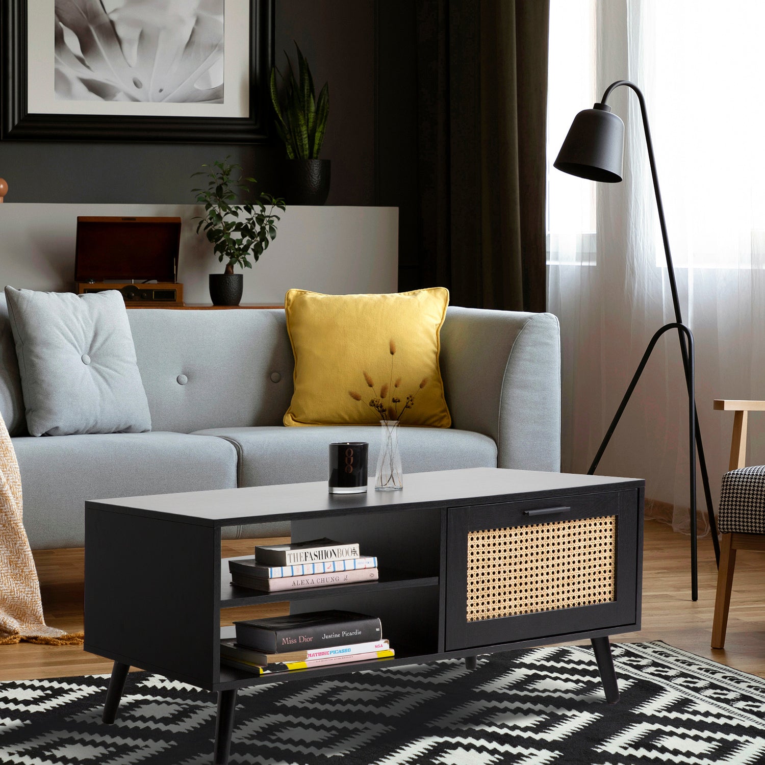Casa Decor Tulum Rattan Coffee Table Storage Drawer Furniture Wooden Black-Baby &amp; Kids > Baby &amp; Kid&