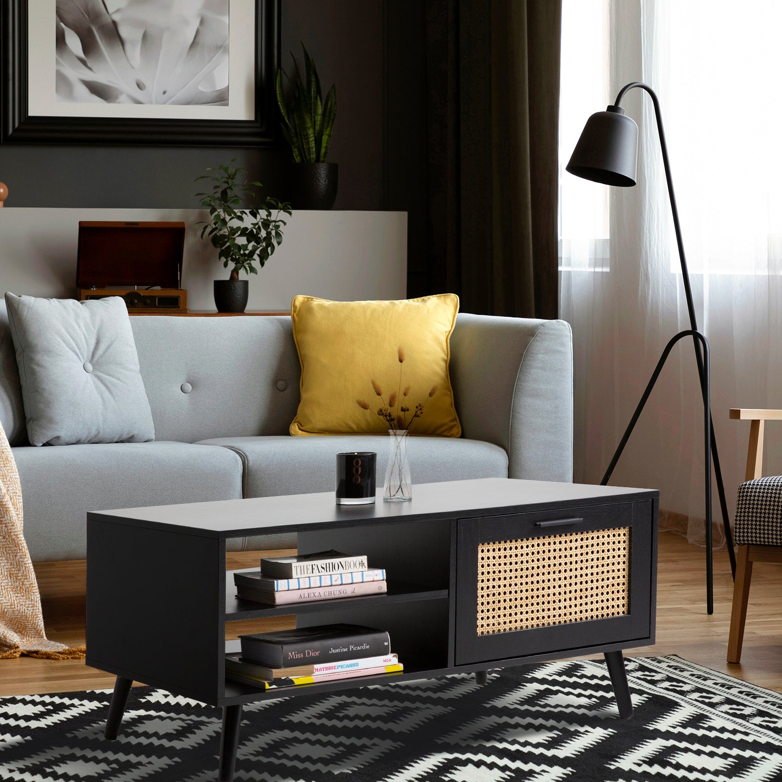 Casa Decor Tulum Rattan Coffee Table Storage Drawer Furniture Wooden Black-Baby &amp; Kids > Baby &amp; Kid&