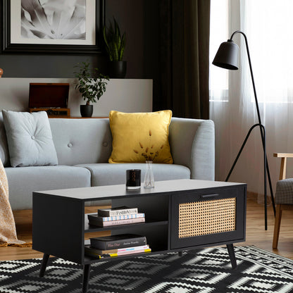 Casa Decor Tulum Rattan Coffee Table Storage Drawer Furniture Wooden Black-Baby &amp; Kids > Baby &amp; Kid&