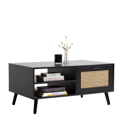 Casa Decor Tulum Rattan Coffee Table Storage Drawer Furniture Wooden Black-Baby &amp; Kids > Baby &amp; Kid&