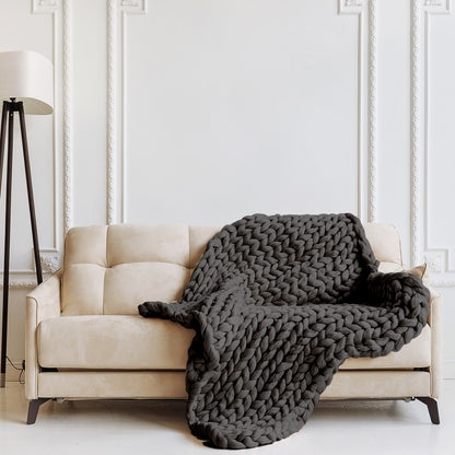 Royal Comfort Chunky Hand Knit Thick Weighted Blanket 6.3KG 203cm x 153cm - Charcoal-Home &amp; Garden &gt; Bedding-PEROZ Accessories