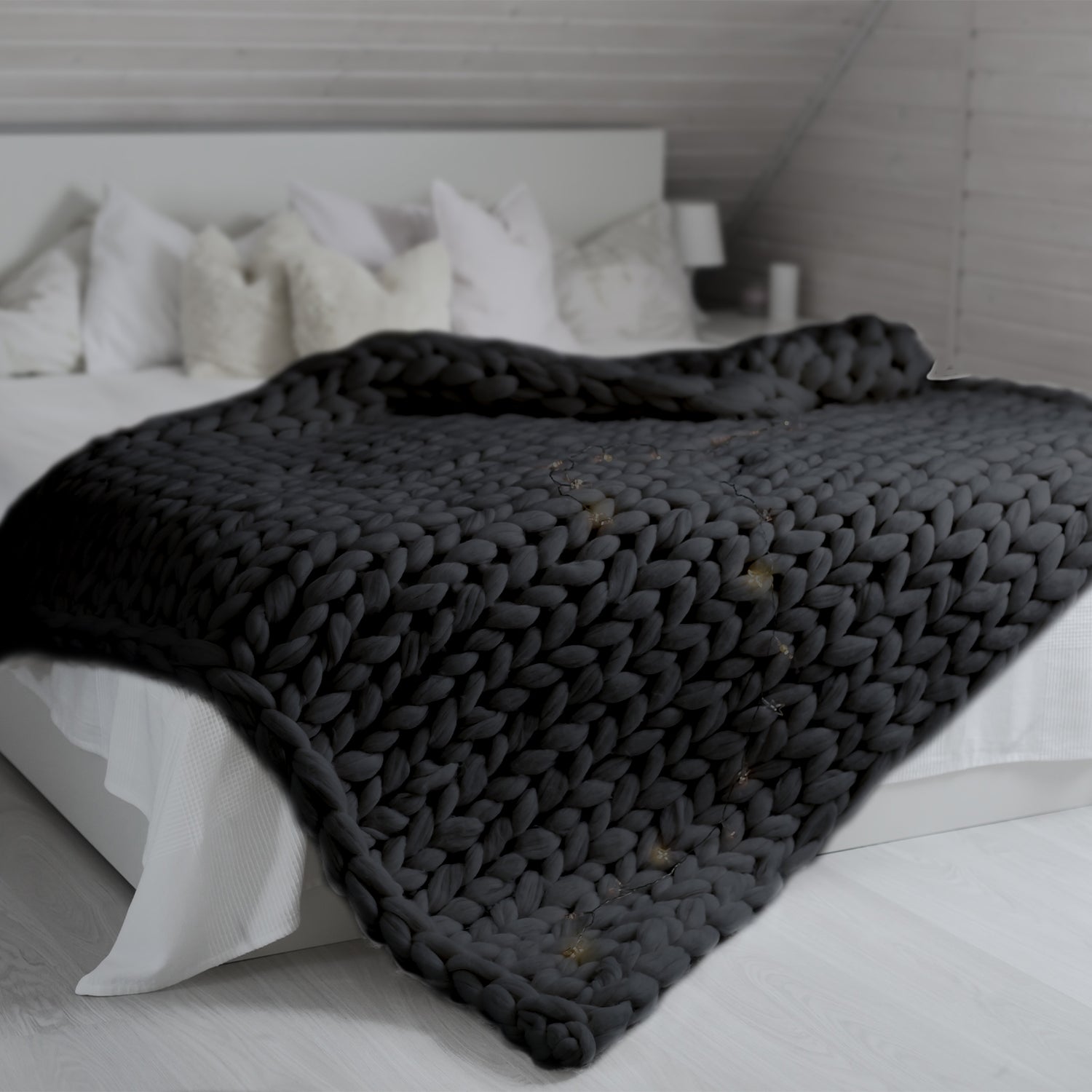 Royal Comfort Chunky Hand Knit Thick Weighted Blanket 6.3KG 203cm x 153cm - Charcoal-Home &amp; Garden &gt; Bedding-PEROZ Accessories