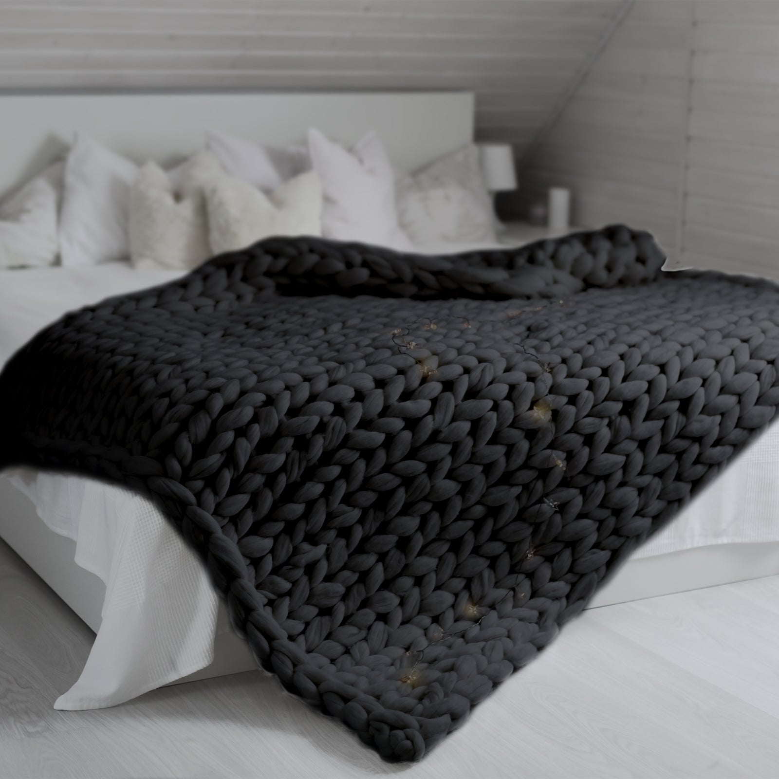 Royal Comfort Chunky Hand Knit Thick Weighted Blanket 6.3KG 203cm x 153cm - Charcoal-Home &amp; Garden &gt; Bedding-PEROZ Accessories