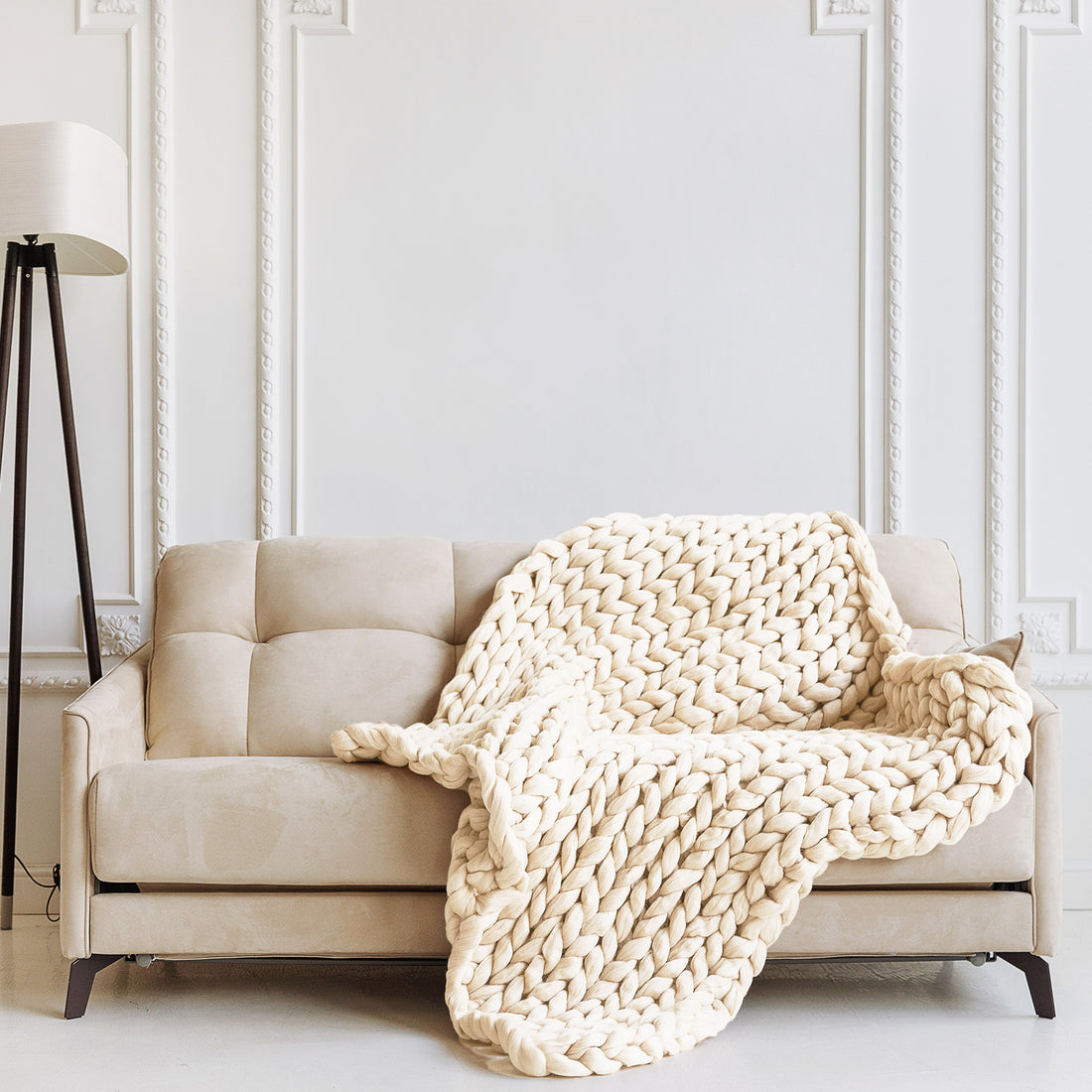 Royal Comfort Chunky Hand Knit Thick Weighted Blanket 6.3KG 203cm x 153cm - Cream-Home &amp; Garden &gt; Bedding-PEROZ Accessories