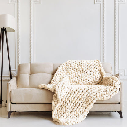 Royal Comfort Chunky Hand Knit Thick Weighted Blanket 6.3KG 203cm x 153cm - Cream-Home &amp; Garden &gt; Bedding-PEROZ Accessories