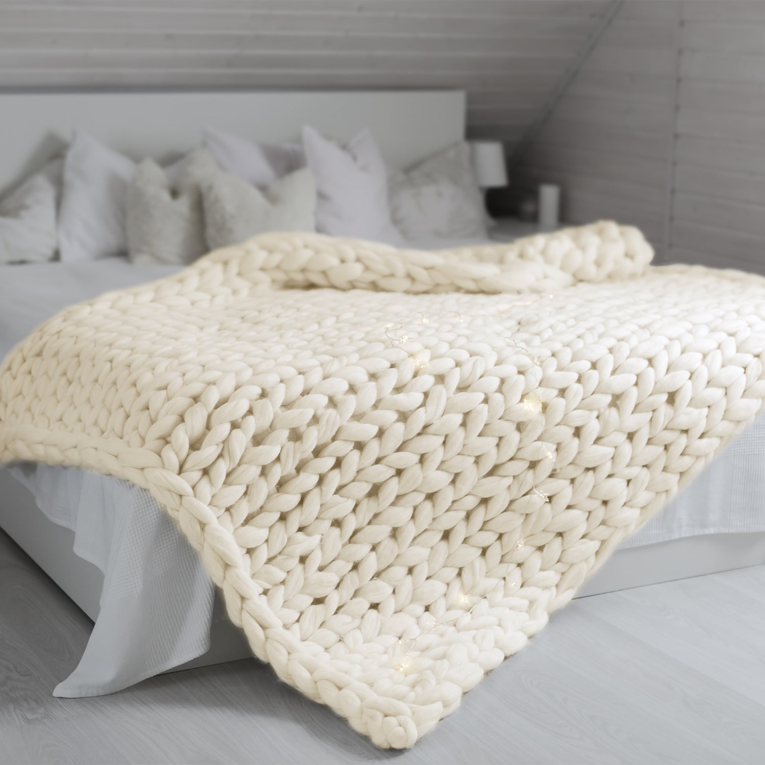 Royal Comfort Chunky Hand Knit Thick Weighted Blanket 6.3KG 203cm x 153cm - Cream-Home &amp; Garden &gt; Bedding-PEROZ Accessories