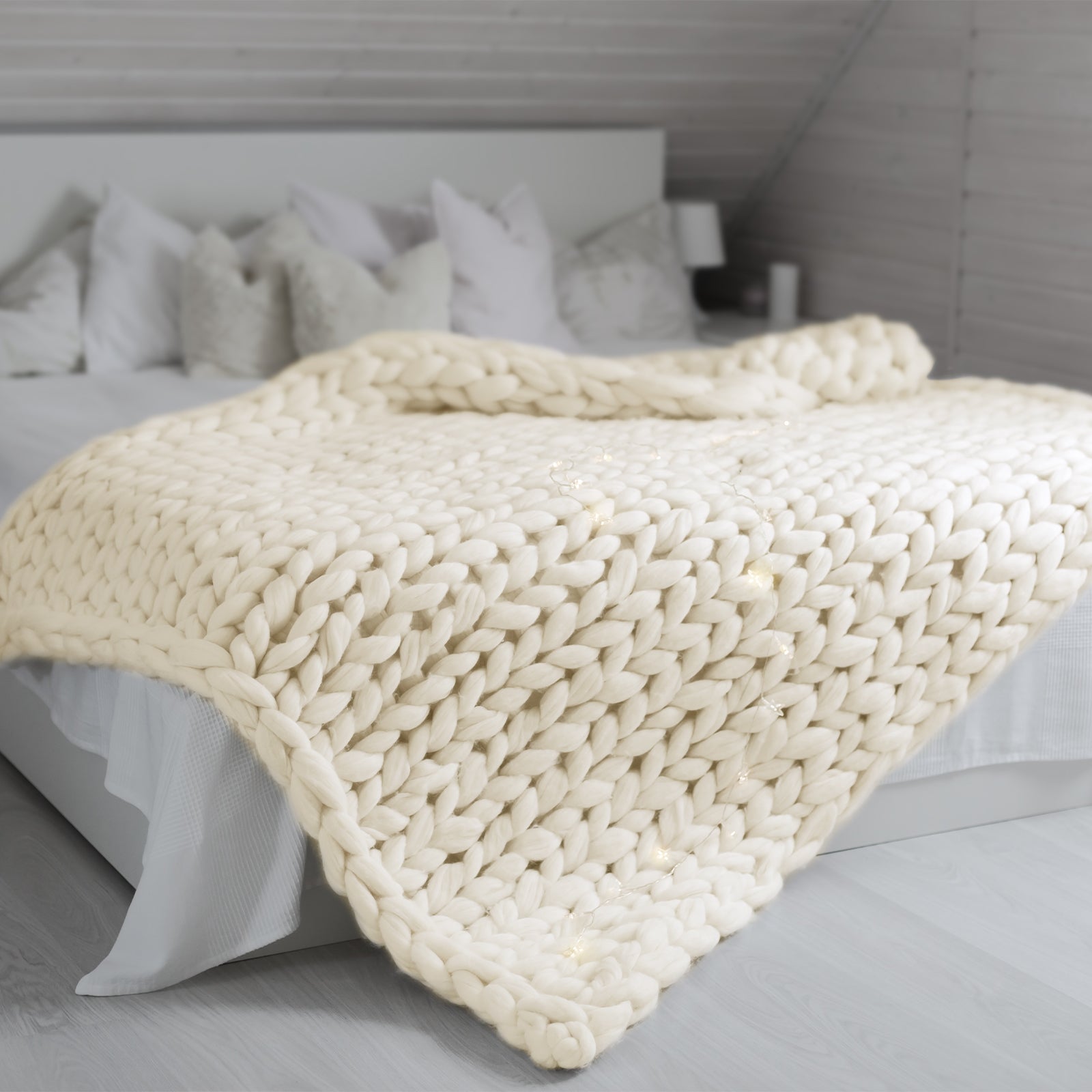 Royal Comfort Chunky Hand Knit Thick Weighted Blanket 6.3KG 203cm x 153cm - Cream-Home &amp; Garden &gt; Bedding-PEROZ Accessories