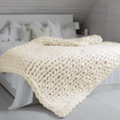 Royal Comfort Chunky Hand Knit Thick Weighted Blanket 6.3KG 203cm x 153cm - Cream-Home &amp; Garden &gt; Bedding-PEROZ Accessories